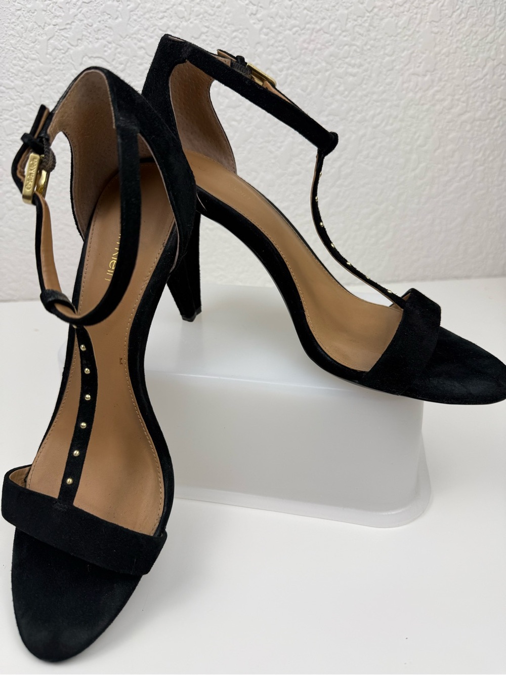 Calvin Klein | Nashra T-Strap Suede Heels | Black | 8.5 - Picture 13 of 14
